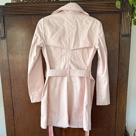 Buffalo David Bitton Pink Trench Coat Jacket Satin Belt Pockets Small Womens - Picture 2 of 9